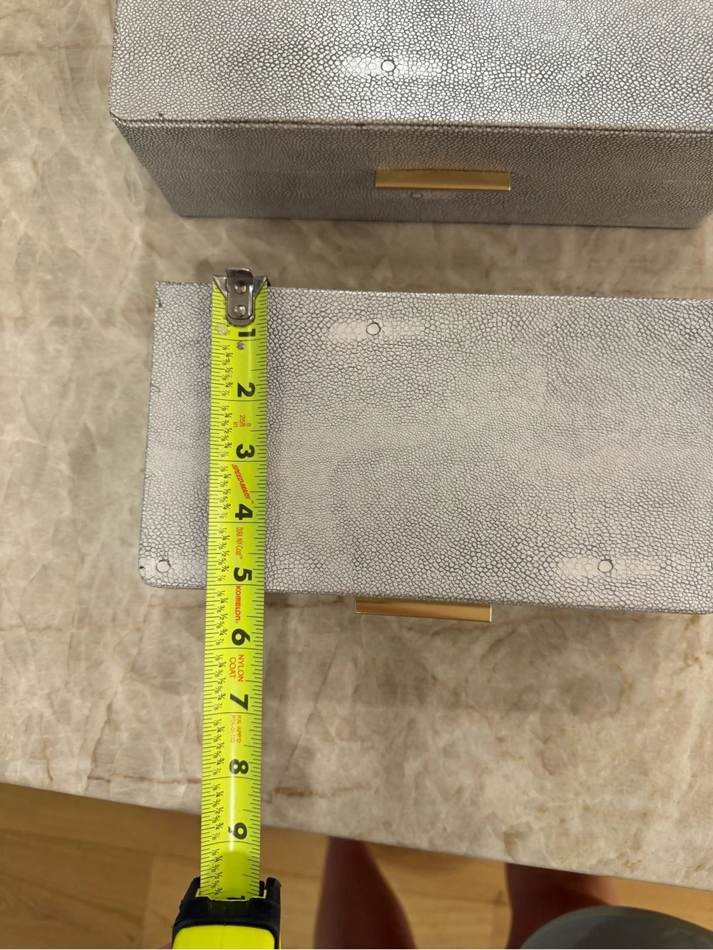 Gray Faux Shagreen Storage Box Set with Gold Accent